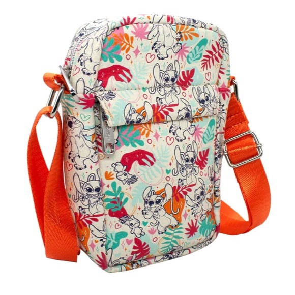 🧡STITCH AND ANGEL WITH SCRUMP FLORAL COLLAGE IVORY MULTI COLOR CROSSBODY BAG🧡‎ - Picture 3 of 6